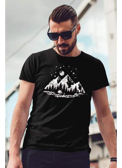 Camping Siyah Outdoor Erkek Tshirt - Tişört