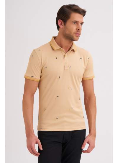 Çizgi Triko Erkek Slim Fit Polo Yaka Tişört Desenli Kolu Lastikli - BAL